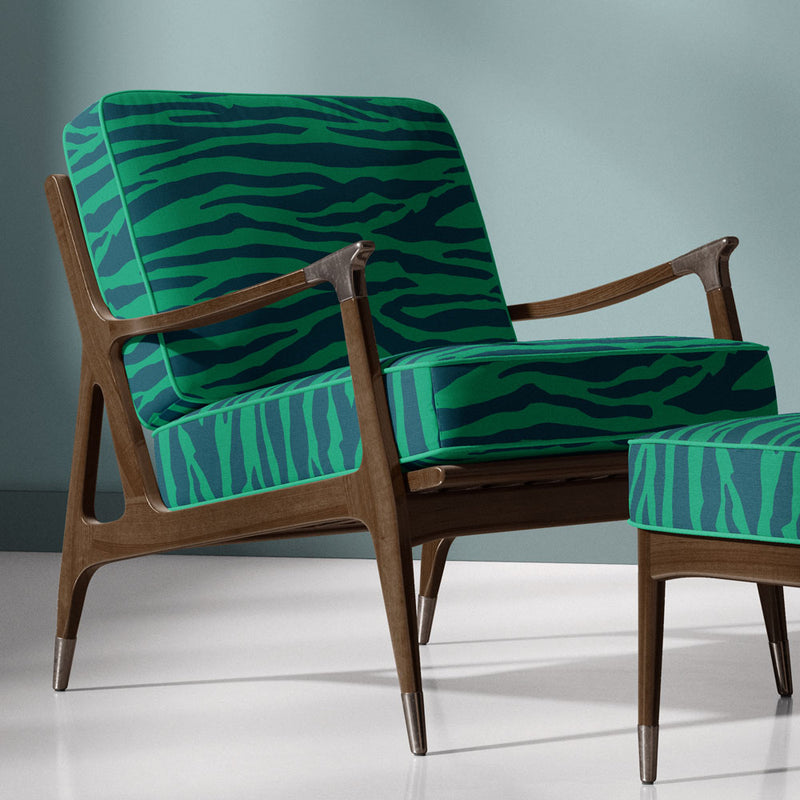 Green & Blue Zebra Print Upholstery Fabric by UK Designer, Becca Who