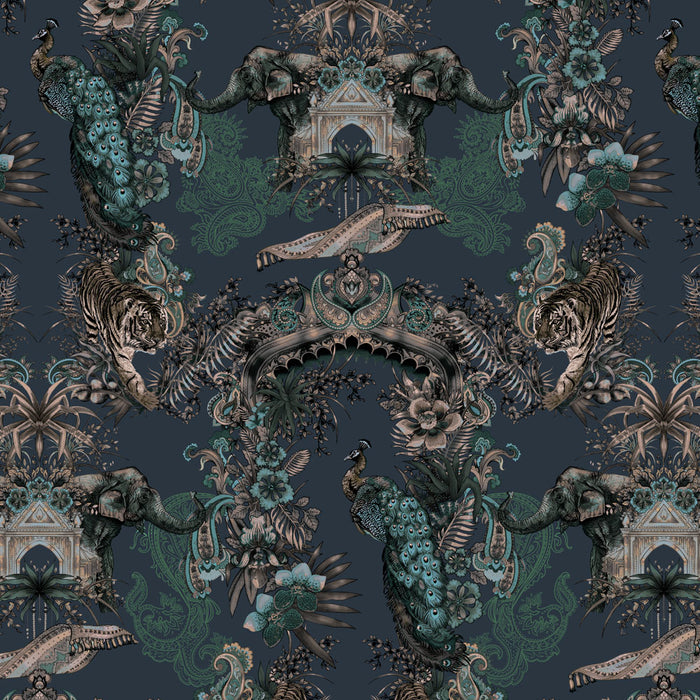 Blue Indian Patterned Luxury Wallpaper for Maximalist Decor by Designer, Becca Who