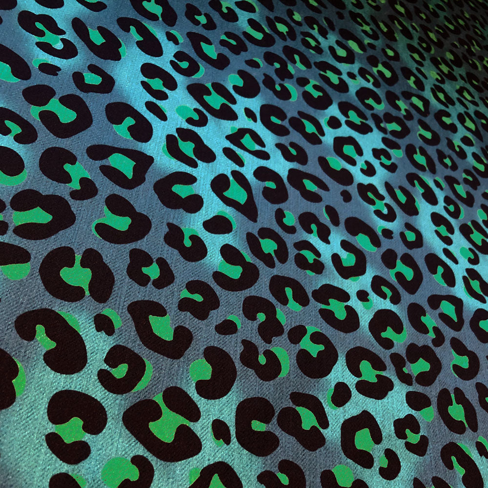 Colourful Blue Leopard Print Velvet Fabric for Curtains and Blinds by Designer, Becca Who