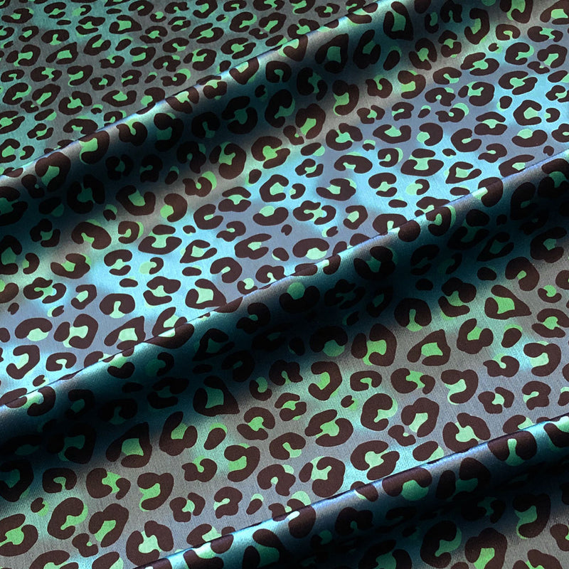 Colourful Leopard Print Velvet Furnishing Fabric in Blue by Becca Who