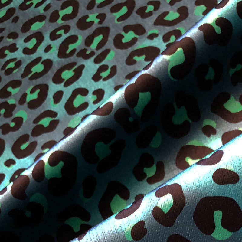 Colourful Leopard Print Furnishing Fabric on Blue Velvet
