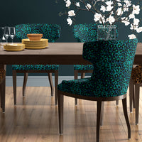 Blue Velvet Leopard Print Upholstery on Dining Chairs by Designer, Becca Who