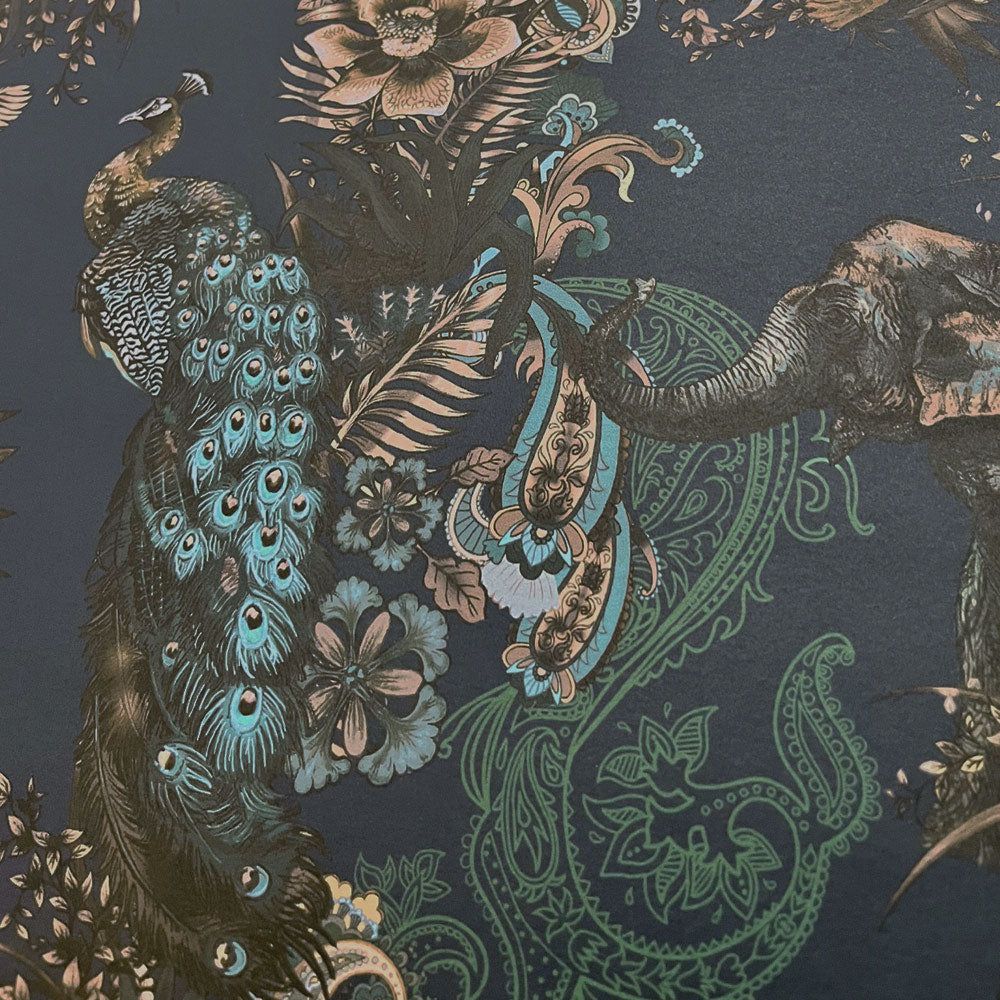 Dark Decor Blue Indian Patterned Designer Wallpaper 