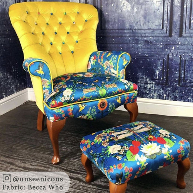 Bright Blue Floral Patterned Upholstery Fabric by Designer, Becca Who