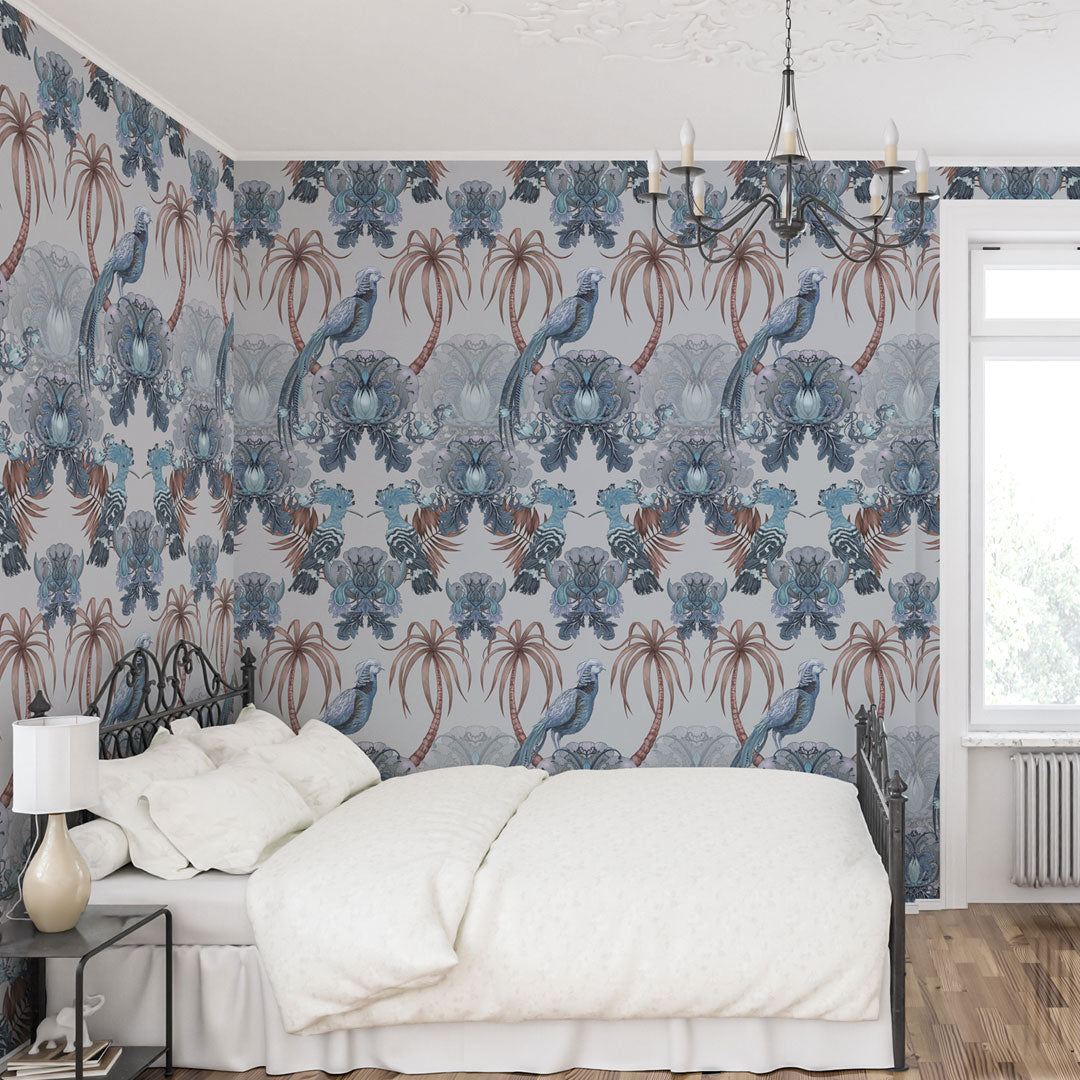 Luxury Designer Wallpaper with Large Pattern in Blue by Becca Who