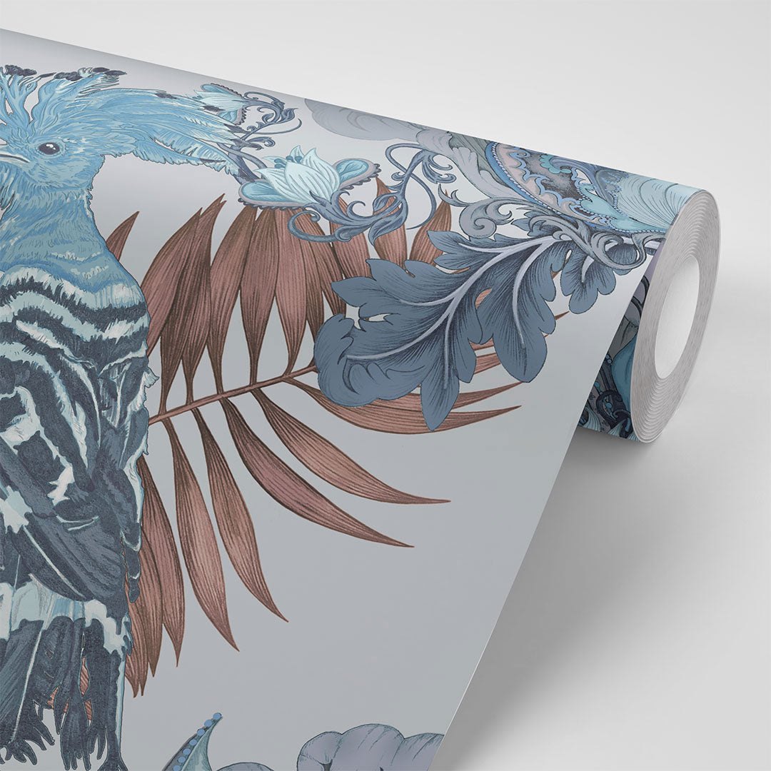 Birds & Floral Luxury Wallpaper in Blue