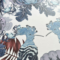 Patterned Birds Wallpaper in Blue and White by British Textile Designer Becca Who 