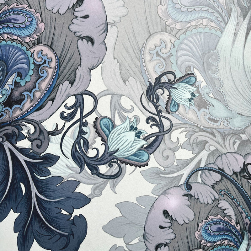 Patterned Wallpaper in Blue and White by Textile Designer Becca Who 