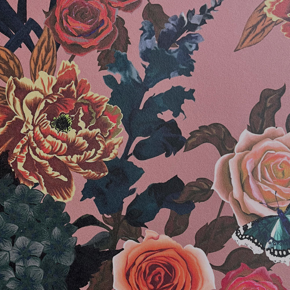 Blush Pink Heavy Floral Vintage Style Wallpaper by Designer, Becca Who