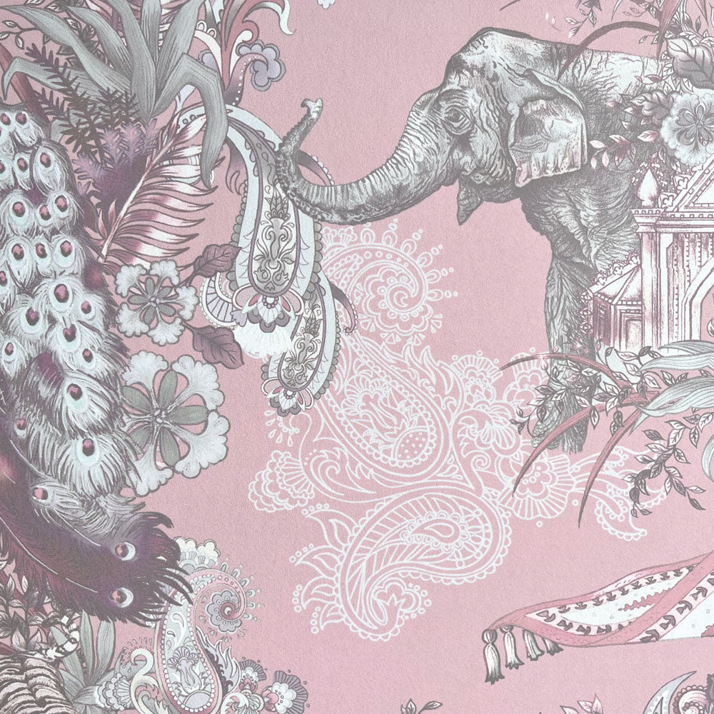 Luxury Indian Patterned Wallcovering in Blush Pink for Bedroom Interiors 