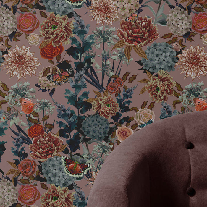 Dusky Blush Pink Heavy Floral Wallpaper by Designer, Becca Who