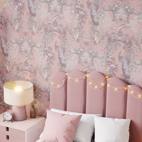 Luxury Patterned Wallpaper in Blush Pink for Bedroom Interiors by Designer, Becca Who