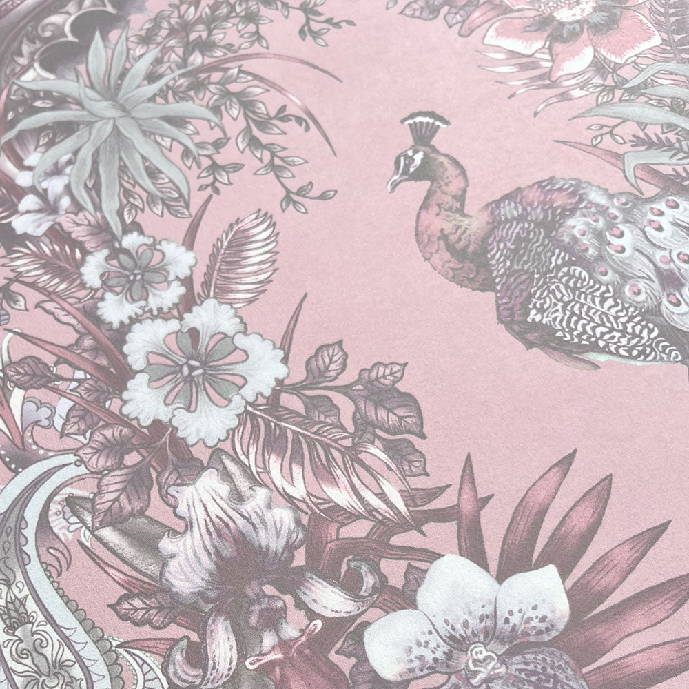 Luxury Detailed Patterned Wallpaper in Blush Pink for Bedroom Interiors 