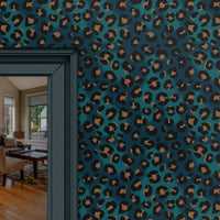 Bold Blue Leopard Print Designer Wallpaper by Becca Who