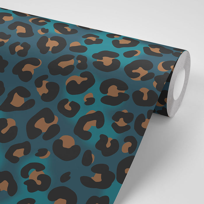 Bold Blue Leopard Print Statement Designer Wallpaper by Becca Who