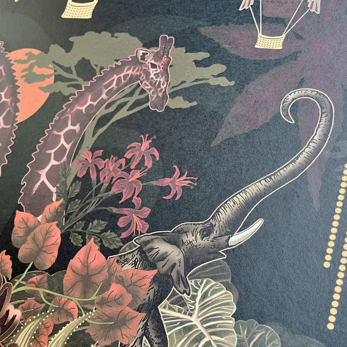 Dark Charcoal African Safari Animals Luxury Wallpaper by Becca Who