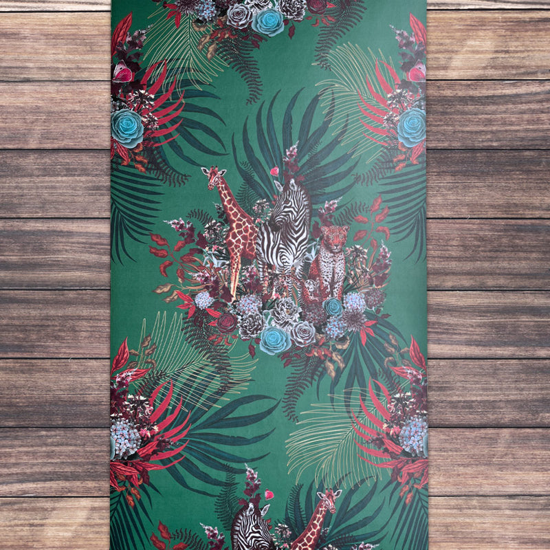 Dark Green Bold Statement Wallpaper with African Animals by Designer, Becca Who
