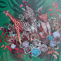 Bold Designer Wallpaper with African Animals in Deep Green by Becca Who