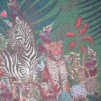 Green Bold Designer Wallpaper with African Animals by Becca Who