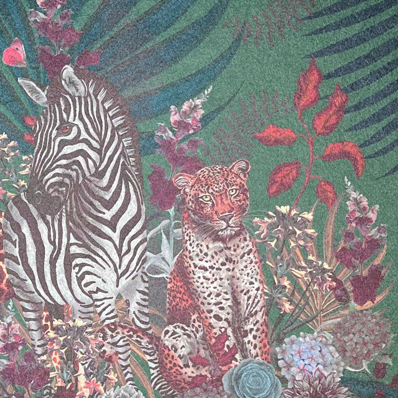 Green Bold Designer Wallpaper with African Animals by Becca Who