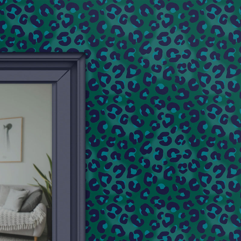 Green Leopard Print Patterned Wallpaper by Designer, Becca Who