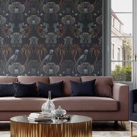 Dark Blue Bold Statement Wallpaper with Birds for Luxury Home & Commercial Interiors by UK Designer, Becca Who