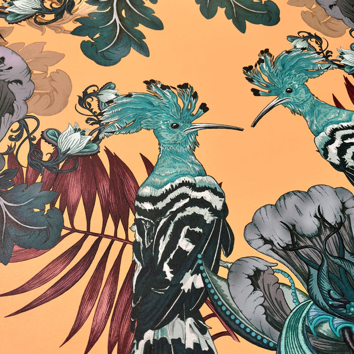 Bold Yellow and Teal Statement Wallpaper with English Birds for Luxury Interiors by Designer, Becca Who