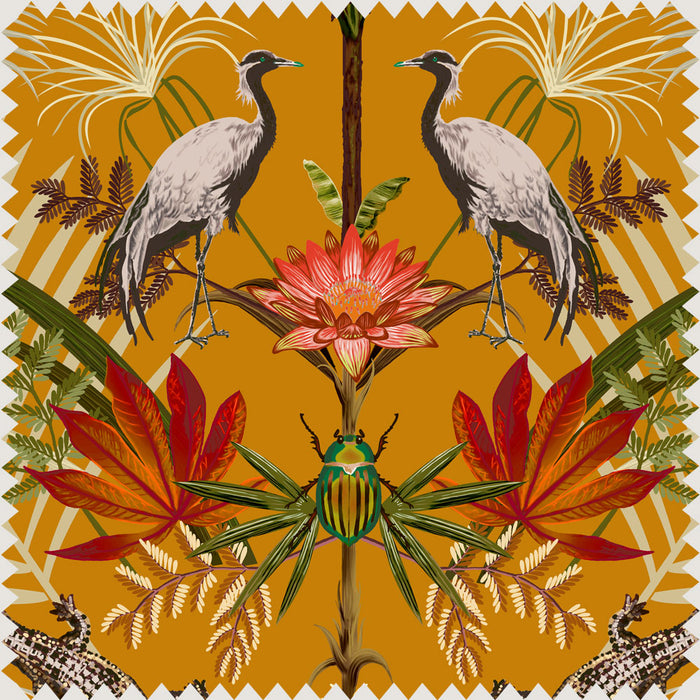 Sunny Yellow Crocodiles Patterned Velvet Fabric for Interiors by UK Designer Becca Who