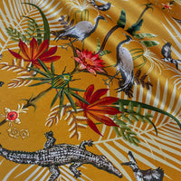 Vibrant Yellow Velvet Upholstery and Furnishing Fabric with Crocodiles for Statement Interiors by Designer Becca Who