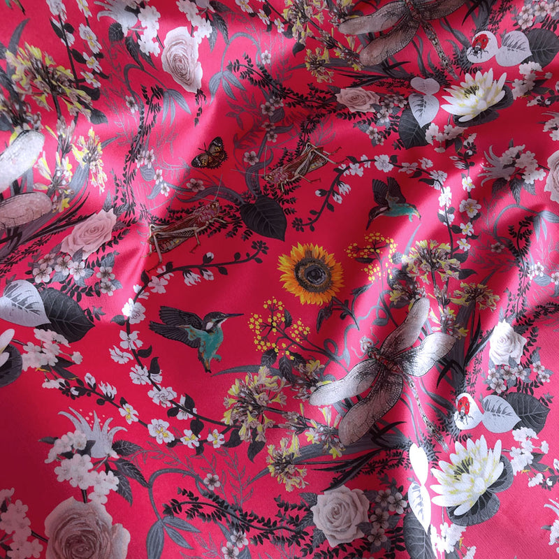 Bright Pink Colourful Patterned Velvet Fabric for Home Interiors by Becca Who