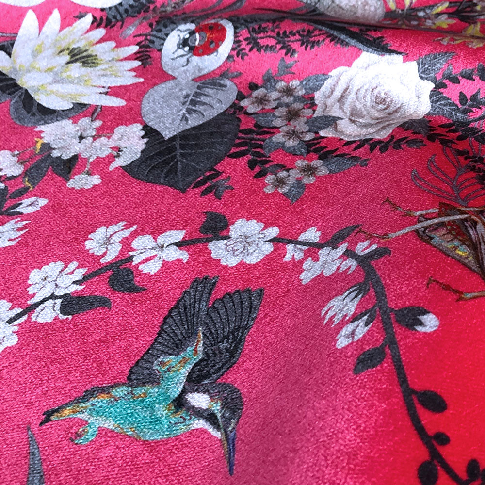 Bright Pink Patterned Velvet Fabric for Colourful Upholstery by Becca Who