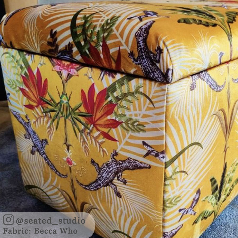 Bright Warm Yellow Crocodile Print Velvet for Upholstery by Designer, Becca Who 