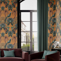 Bold Yellow Statement Wallpaper with English Birds by Designer, Becca Who