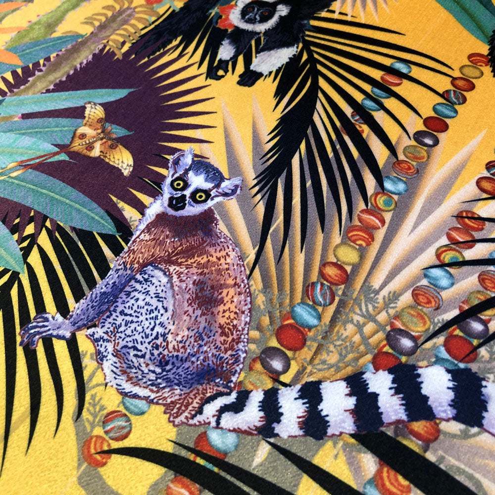 Ring Tailed Lemur on Velvet Furnishing Fabric by Becca Who