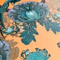 Bold Yellow and Teal Wallpaper with English Birds for Luxury Interiors by Designer, Becca Who