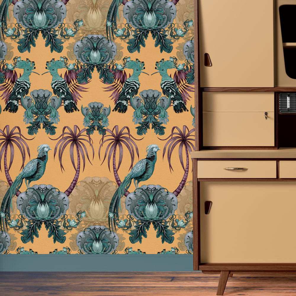 Bright Yellow Patterned Kitchen Wallpaper