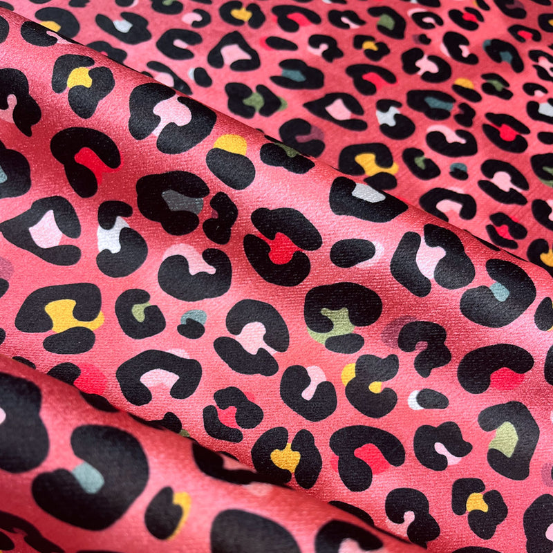 Colourful Pink Leopard Print Velvet Designer Fabric for Furnishing, Upholstery & Curtains