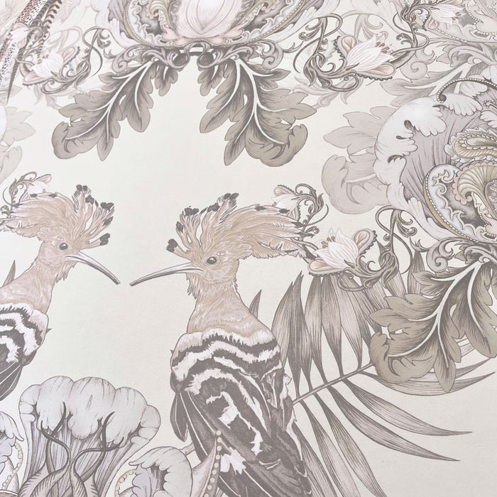 Luxury Designer Wallpaper in Champagne Ivory featuring large Birds and Florals by Becca Who