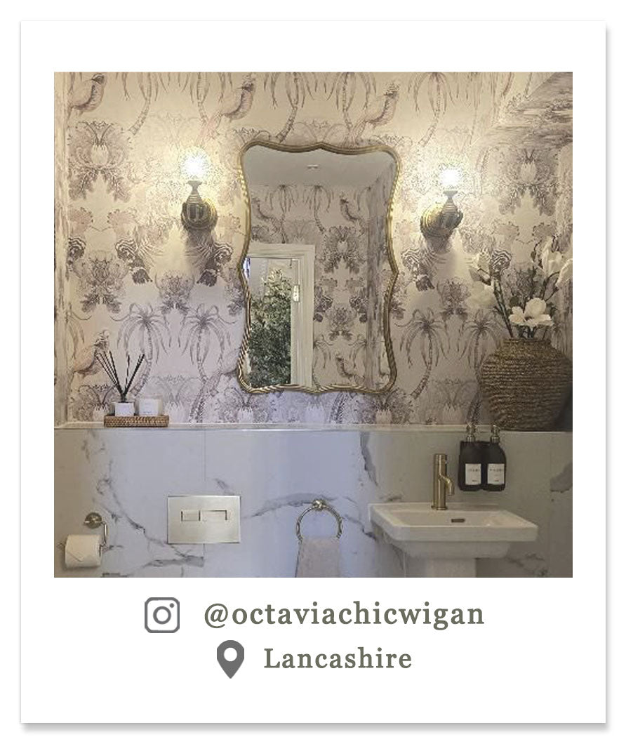 Champagne Ivory Luxury Wallpaper in Cloakroom by UK Designer, Becca Who