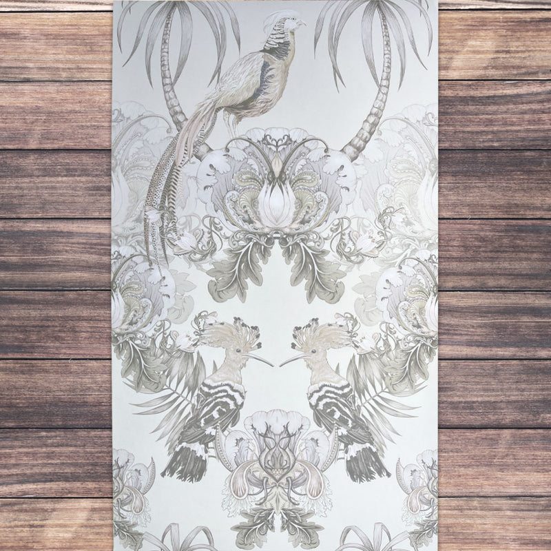 Designer Feature Wallpaper in Champagne Ivory with large Birds and Florals by Becca Who
