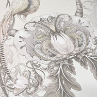 Designer Wallpaper in Champagne Ivory featuring large Birds and Florals by Becca Who