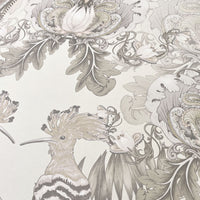 Luxury Designer Feature Wallpaper in Champagne Ivory with large Birds and Florals by Becca Who