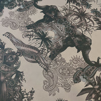 Grey Silver Statement Feature Wallpaper with Indian Pattern by UK Designer Becca Who 