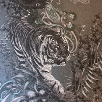 Dark Luxury Wallpaper with Indian Wildlife in Charcoal by Designer, Becca Who