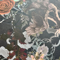 Charcoal Moody Patterned Wallpaper with Swans by Designer, Becca Who