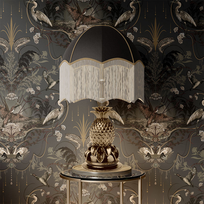 Luxury Charcoal & Gold Dark Decor Wallpaper by UK Designer, Becca Who