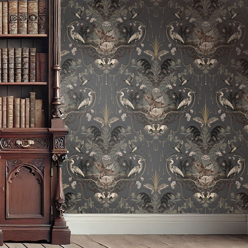 Charcoal & Gold Dark Decor Luxury Patterned Wallpaper by UK Designer, Becca Who