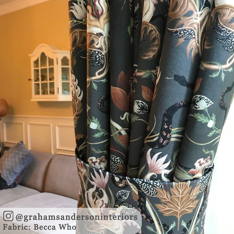Charcoal Grey Patterned Fabric for Curtains by Designer, Becca Who