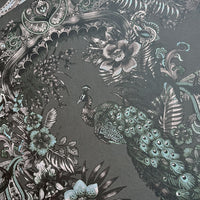 Dark Decor Luxury Designer Wallpaper in Charcoal Grey with Indian Pattern by Becca Who