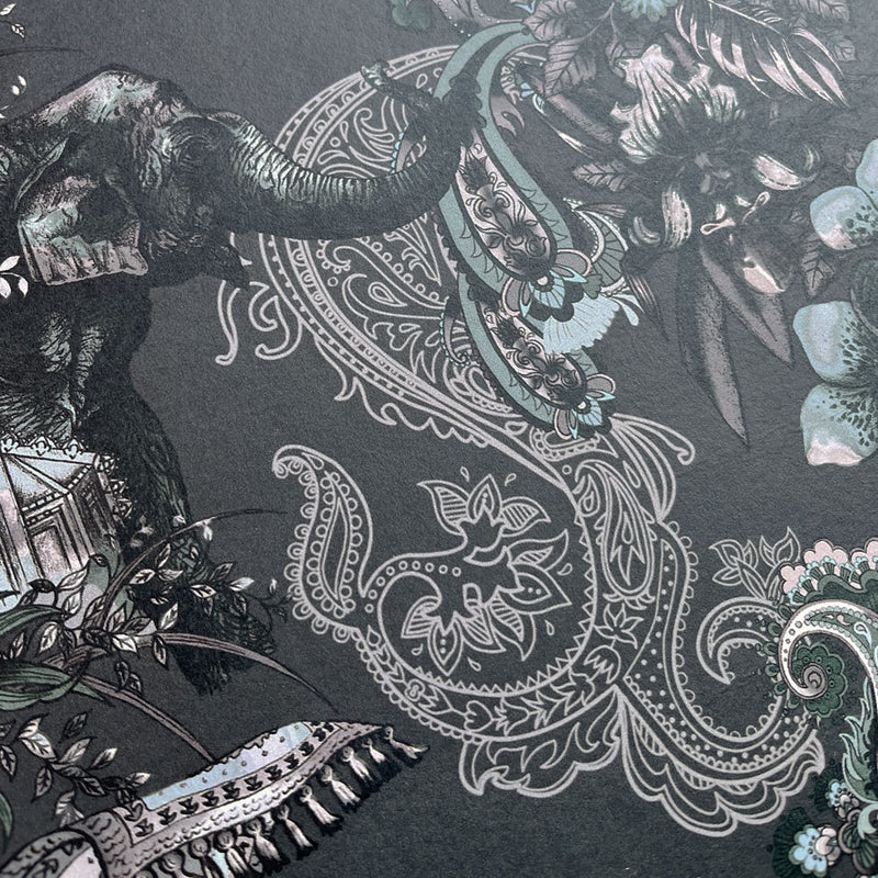 Patterned Luxury Designer Wallpaper in Charcoal Dark Grey by Becca Who